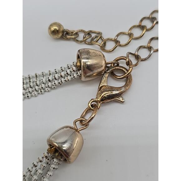 Vintage Petite White & Brass Metal Ball Knotted Tassel Multi Chain 26" Necklace - Picture 16 of 16